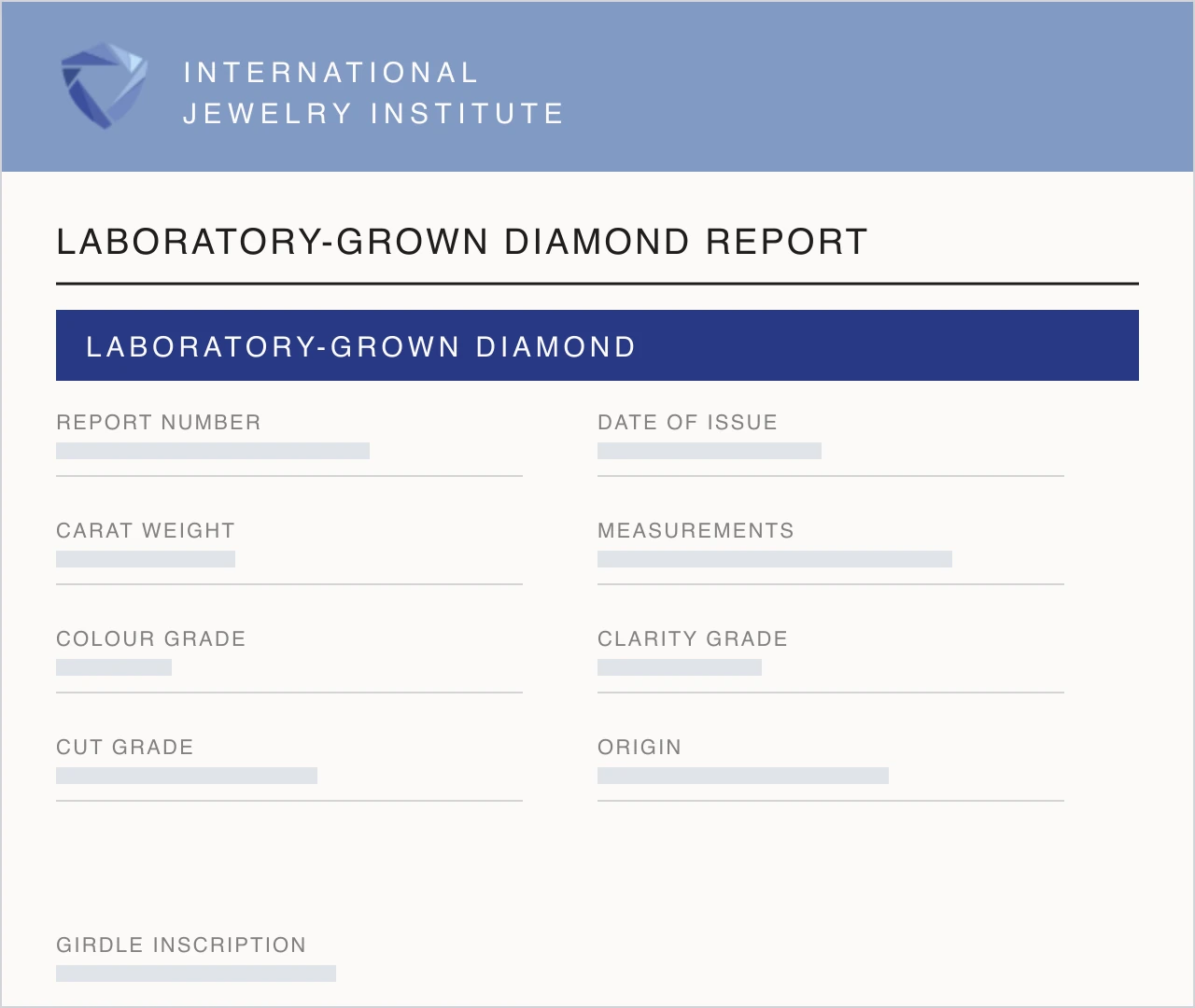 The laboratory-grown report: a paler masthead, and a solid bar across the front reading “laboratory-grown diamond”.
